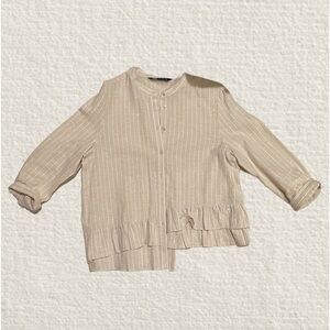 Zara Linen Striped and Ruffle Top